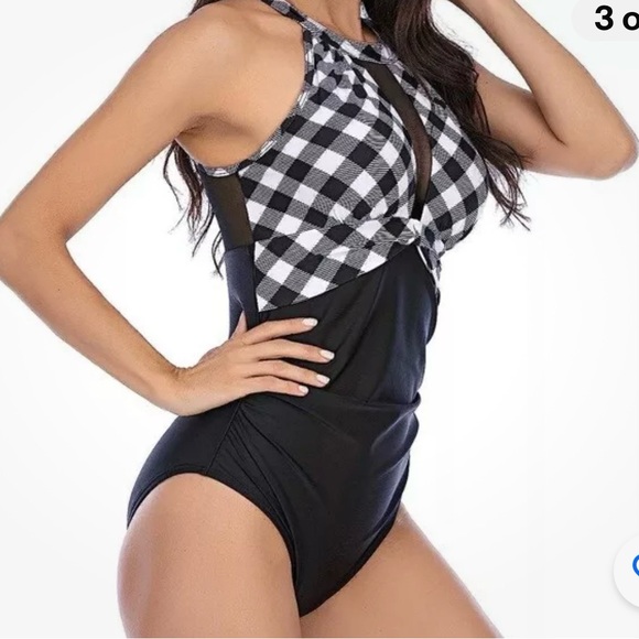 Cromi NWT one piece Slimming Swimsuit, Black and Plaid, XL - Picture 5 of 7